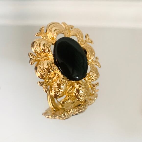Costume Gold black tone ring Statement Custom Made Costume Ring size 7.5 - Picture 1 of 8